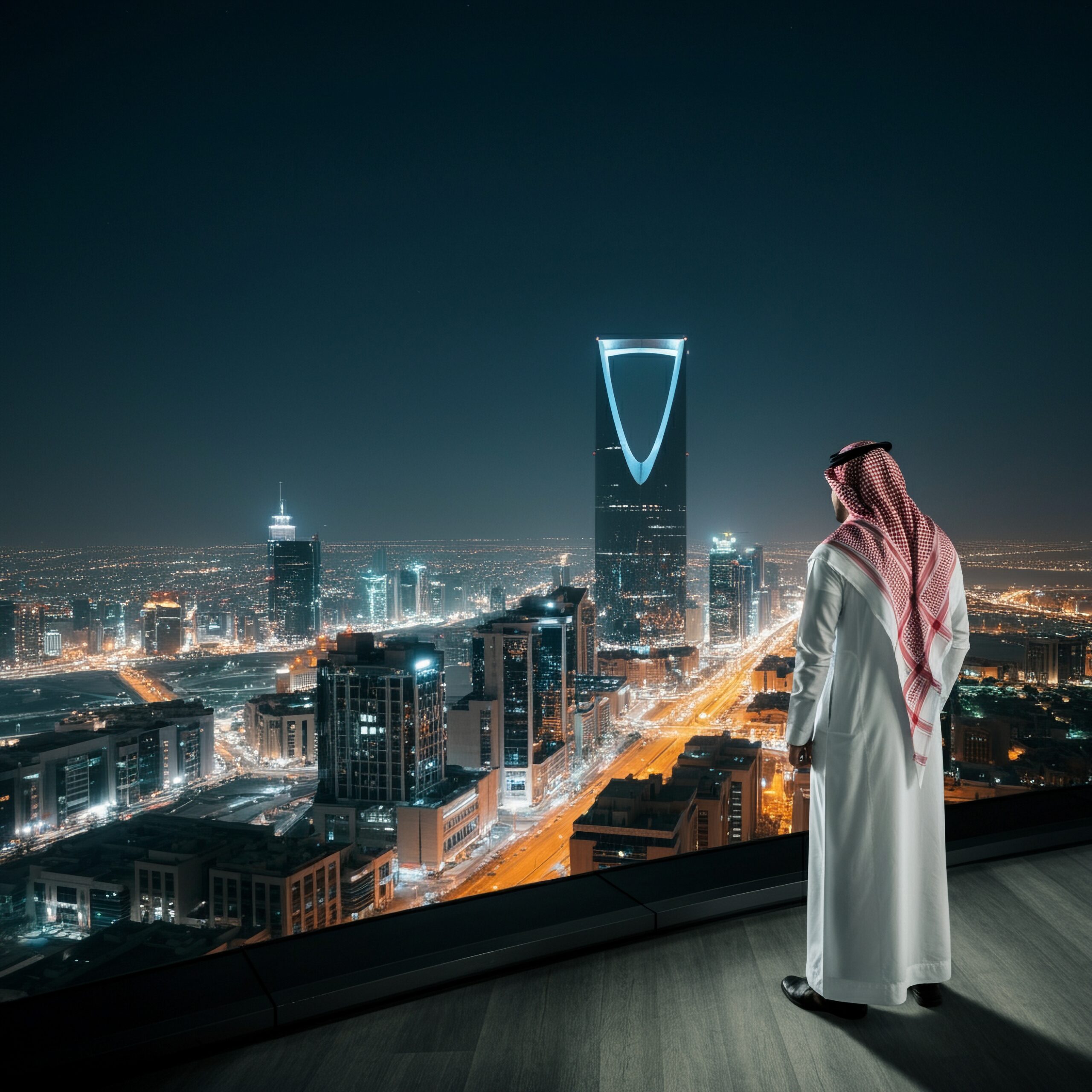 Smart,Saudi,Man,Stand,In,An,Modern,Sky,Office,By
